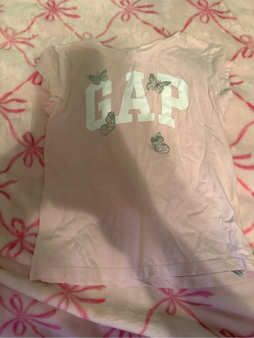 GAP Pink Tee with White Logo and Butterfly Accents
